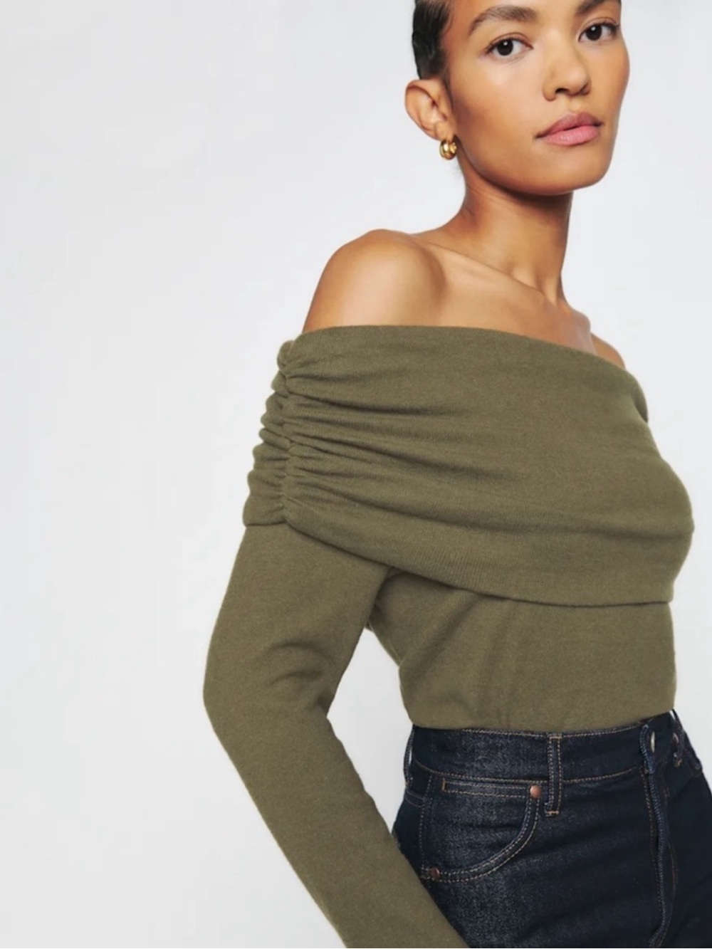 Reformation Azure Knit Top Off Shoulder Long Sleeve